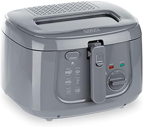 LIVIVO Electric 2.5L Deep Fat Countertop Fryer Non-Stick Coating, Internal Mesh Basket with Safety Handle and Viewing Window Easy Clean (White) (Grey)