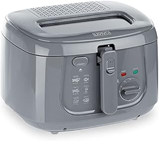 LIVIVO Electric 2.5L Deep Fat Countertop Fryer Non-Stick Coating, Internal Mesh Basket with Safety Handle and Viewing Window Easy Clean (White) (Grey)