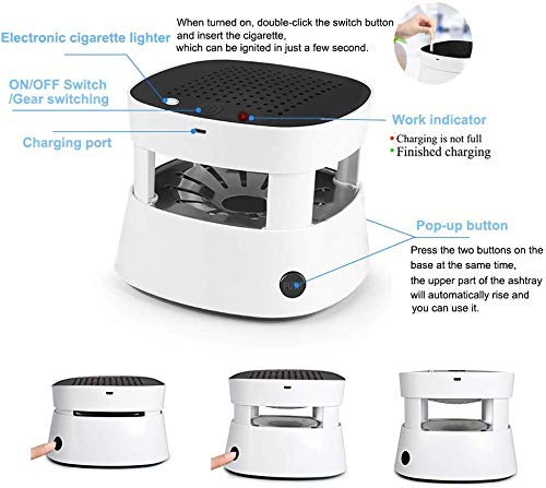 Gasin 3 In 1 Multifunction Ashtray Smokeless Portable Ashtrays Filter Usb Rechargeable For Car/Indoor/Outdoor Protect Family Health (White) #TOP4