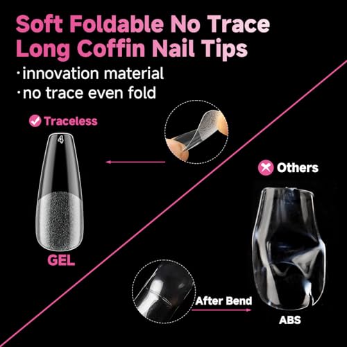 Image of UNA GELLA Long Coffin Nail Tips 312PCS Gel Nail Tips Coffin Pre-Shape