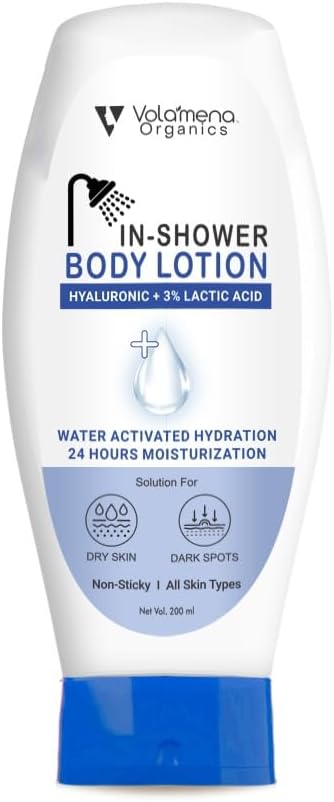 Hyaluronic + Lactic Acid In-Shower Body Lotion โ Deep Hydration, Moisturizing & Skin Rejuvenating Formula for Soft, Smooth Skin โ For Women & Men, 200ml
