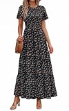 PRETTYGARDEN Women's Casual Long Summer Dresses, Floral Black Brown, XL