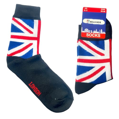 Souvenirs Lot de 2 paires de chaussettes pour homme Union Jack – Chaussettes de bus londonien – Chaussettes noires avec bus rouge – Cadeau britannique Union Jack – vue 5