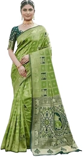 Elegant Green Banarasi Silk Saree with Zari Embroidery, Multicolour