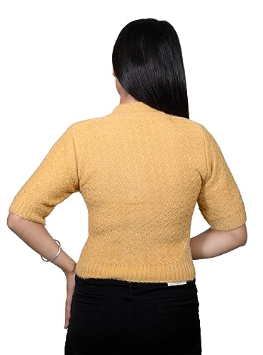 Image of Kuku Hosiery Designer V Neck Half Sleeves Saree Blouse & Crop Sweater for Women| Crop Winter top|Winter wear for Adult Girls /Women