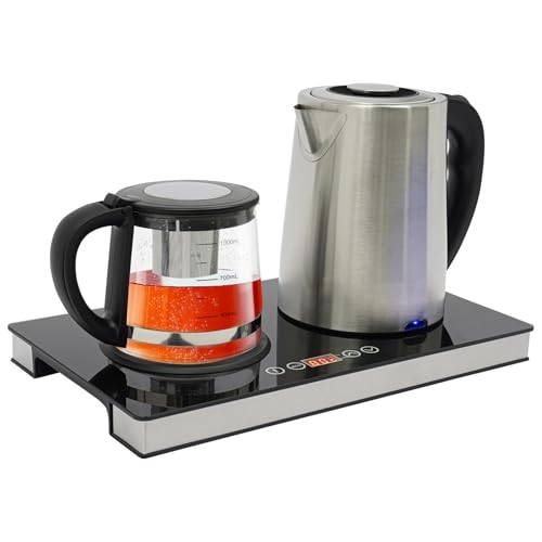 Hervidor de agua con ajuste de temperatura, 2,5 L + 1 L, cristal de acero inoxidable, tetera eléctrica multifuncional con colador de té, 1500 W
