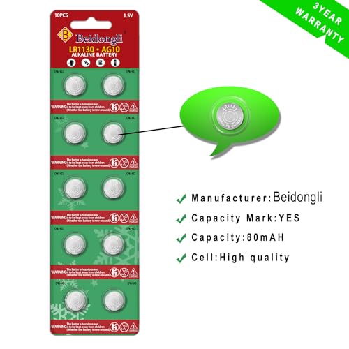 LR1130 Batterien Knopfzellen AG10 1131 189 1.5V Alkaline Batterie LR54 knopfzelle 10 Stück【3 Jahre LagerGarantie】 (lr1130-1-10)