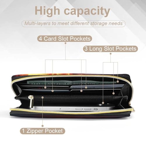Fashion Decor Wallet, Long PU Zipper Wallet, Travel Purse Fashion Design, Huge Storage Capacity PurseFire Flame Softball Baseball Ball4