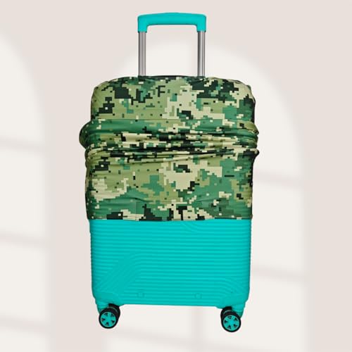 Image of Printed Polyester Suitcase Cover Stretchable Luggage Protector Trolley Bag Cover Travel Accessory (Army Squre Green-S)