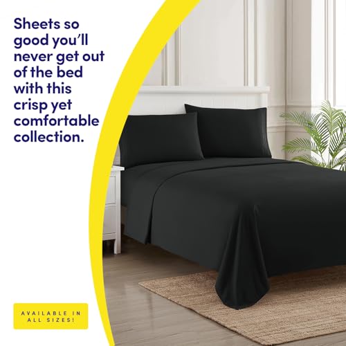1500 Supreme Collection Full Sheet Sets Black - Luxury Hotel Bed Sheets and Pillowcase Set for Full Mattress - Extra Soft, Elastic Corner Straps, Deep Pocket Sheets, Full Black by Sweet Home Collection - Image 3
