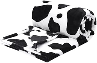 PiccoCasa Cow Printed Blanket, Soft 300GSM Fleece Flannel Throw Blanket Lightweight Cute Comfy Warm Cow Texture Black and White Cowhide Blankets for Couch Sofa Bed Office 130 x 150cm