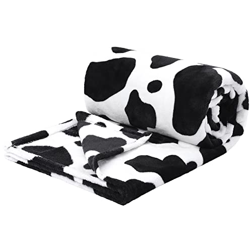 PiccoCasa Couverture avec motif vache, douce de 300 g/m², légère, confortable, texture vache chaude, couleur blanc et noir, pour canapé, lit, bureau, 100 x...