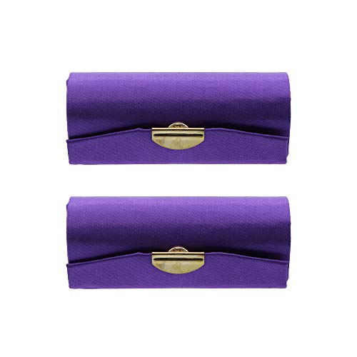 Solid Satin Ladies Lipstick Case With Mirror Purse Holder Set of 2 (Purple)