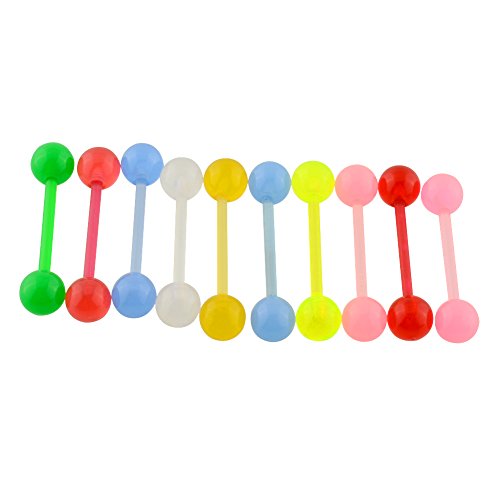 Soooku 10 Pcs Glow Ball Tongue Bars Rings Body Piercing Belly Button Ring Stud #TOP5