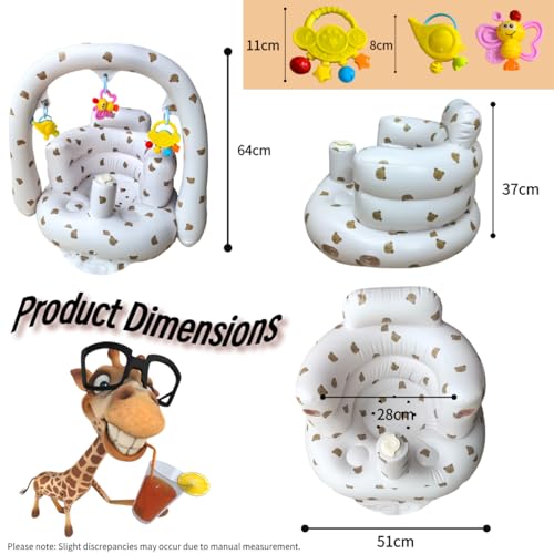 Siège gonflable pour bébés de 4 à 24 mois, pompe à air intégrée, soutien du dos pour nourrisson, chaise pour tout-petit, chaise de fête prénatale, siège d'extérieur, siège au sol, cadeau (ours avec – Image 3