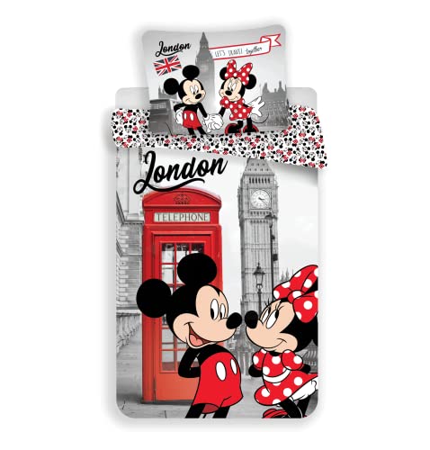 Mickey y Minnie London - Juego de Cama Infantil - Funda nórdica 140 x 200 cm