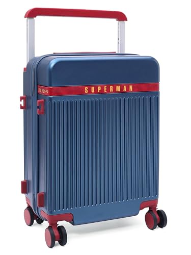 Image of FUR JADEN The Aviator 55cm German Polycarbonate Travel Luggage Cabin Suitcase with 8 StealthTech Silent Shock Absorbing Wheels, TSA Lock & Aerospace Grade Wide Trolley (Superman, Cabin 20 inch)