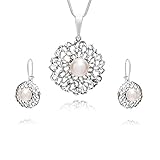 ANHÄNGER: Hochwertiger, schimmernder Perlen-Anhänger aus der Swarovski Elements Kollektion. Wunderbar angepasst an die glanzvolle Kette. Anhängergröße ohne Schlaufe: 36mm x 36mm. OHRRINGE: Perlen-Ohrringe aus Sterlingsilber mit 925-Echtheitsstempel. Swarovski Elements. GRÖSSE: 32mm x 9mm. VERSCHLUSSTYP: Klappbügel.