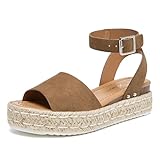 Athlefit Women's Platform Brown Sandals Espadrille Wedge Ankle Strap Comfortable Dressy Summer Shoes Brown Size 8