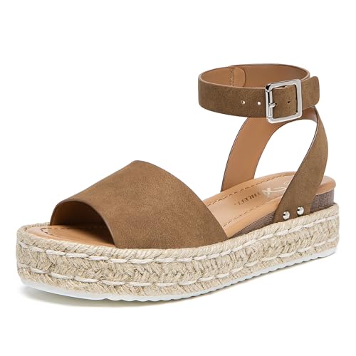Image of Athlefit Women's Espadrille Platform Wedge Sandals | Adjustable Ankle Strap Buckle,Comfortable Open Toe Flatform,Summer Casual Daily Wear for All-Day