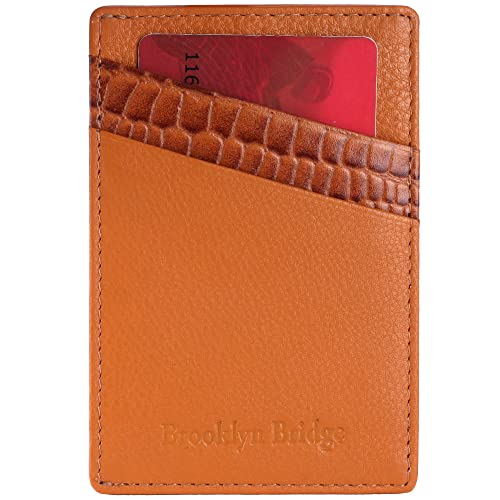 Image of Brooklyn Bridge Genuine Leather Slim Minimalist Front Pocket Wallet - Credit Card Holder Card Cases with ID Window for Men Women