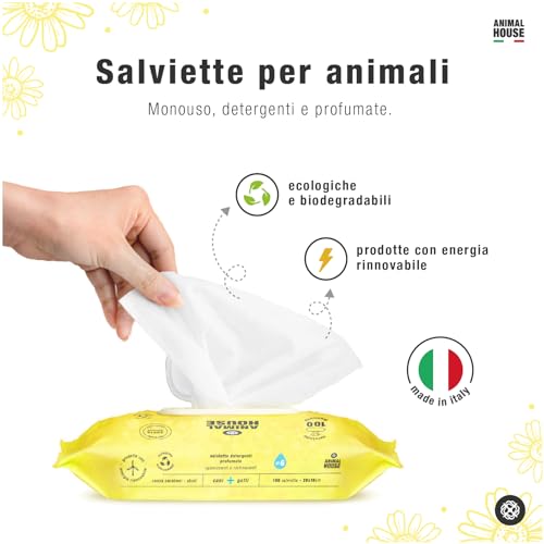 Animal House - Kamille-Reinigungstücher, 100 Stück, natürlich, feuchtigkeitsspendend und beruhigend, biologisch abbaubar und hypoallergen, für die tägliche Reinigung von Hunden und Katzen