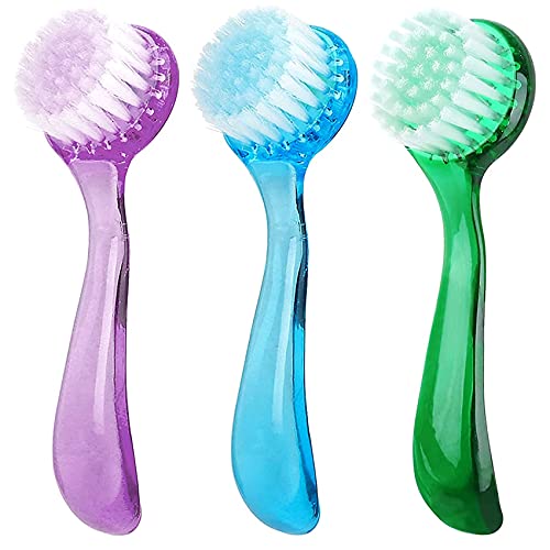 Facial Cleansing Brush 3 Pack, Ooloveminso Manual Face Brush Soft Bristle Face Scrubber Exfoliating Cleansing Brush For Face Care Makeup Skincare Removal (Pink+Blue+Green) #TOP1