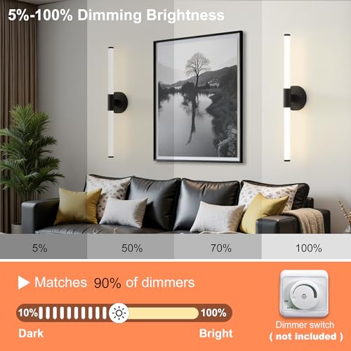 Gednbo LED Bathroom Vanity Lights Fixtures Matte Black Over Mirror 23.6 inch Modern 360° Sconces Wall Lighting Bar 20W 4000K Warm Light for Farmhouse Bedroom Living Room by Gednbo - Used condition - Image 4