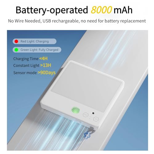 Rechargeable Motion Sensor Ceiling Light, Cordless Bathroom Light with Remote Control, 8000mAh Dimmable Battery Operated Sensor Lights 3 Color Temperatures Magnetic for Shed Porch Stairs Garage Loft - 2