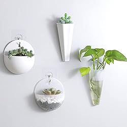 Macetas Decorativas Colgantes Pared Originales, 4 Maceteros para Plantas de Interior, Decoración Hogar, Oficina, Escritorio, Diseño Moderno, 4 Ganchos incluidos para Pegar en la Pared