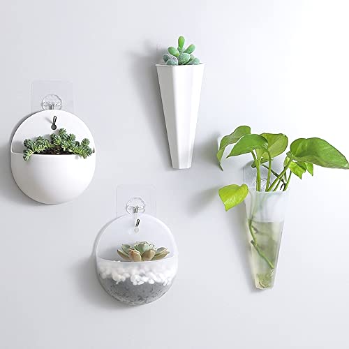 Macetas Decorativas Colgantes Pared Originales, 4 Maceteros para Plantas de Interior, Decoración Hogar, Oficina, Escritorio, Diseño Moderno, 4 Ganchos incluidos para Pegar en la Pared Cover