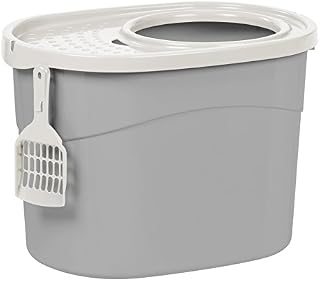 IRIS USA Top Entry Cat Litter Box with Cat Litter Scoop, Gray/White TECL-20