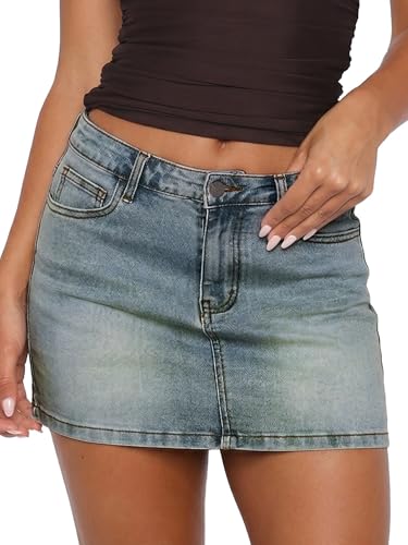 ELLEVEN Mini Jean Skirt for Women,Womens Denim Mini Skirt,High Stretch