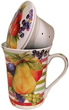 BohemianGifts Classic Cucina Italiana Tea Cup with Removable Diffuser and Lid Fruit Decor