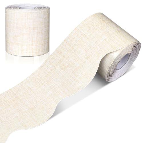 Fullhawl 65.6 Ft White Linen Bulletin Board Border, Classroom Scalloped Decorations Rolled Wave Poster Board Borders Trim for School Classroom Home Office Supplies