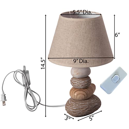Quickway Imports Designer Table Lamps, Decorative Ceramic Table Lamp, With Beige, Brown, And White Stones And Beige Linen Lampshade, 14 Inches Tall, Unique Lamp For Living Room Or Bedroom #TOP4