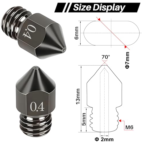 AYUMAL 5 Stück MK8 Nozzle Gehärtetem Stahl Düse 0,4MM, 3D-Drucker Druckdüse Hochtemperaturbeständig 1.75 mm für Filament Kompatibel Makerbot, Creality Ender 3/5