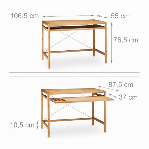 Miniatura 3 de Relaxdays - Mesa De Ordenador, Teclado Cajón De Madera, Escritorio De Oficina Sólido, Hxwxd: 76,5 X 106,5 X 55,5 Cm, Color Marrón