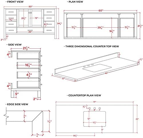 Ariel 61" Inch White Bathroom Vanity With Pure White Quartz Countertop | Rectangle Sink | 2 Soft-Closing Doors | 9 Full Extension Dovetail Drawers | #TOP15