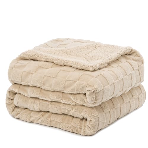 Pawque Soft Cozy Sherpa Fleece Throw Blanket for Couch Sofa Bed, Khaki