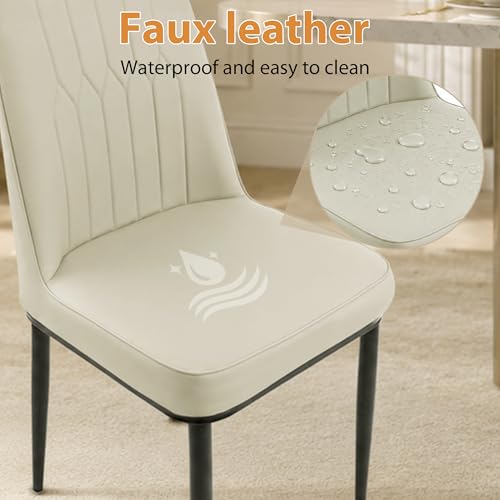 Durrafy Esszimmerstühle 2er Set aus Kunstleder, Gepolsterte Küchenstühle mit Hoher Rückenlehne, Moderne Polsterstühle mit Metallbeinen, Robuste Esszimmerstühle für Esszimmer Küche Wohnzimmer, Creme