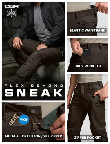 Image of CQR Men's Flex Stretch Tactical Pants, Water Resistant Ripstop Cargo Pants, Lightweight EDC Outdoor Work Hiking Pants