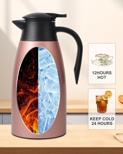 Image of 70 oz Thermal Coffee Carafe for keeping hot, Updated Carafe for hot liquid, Airpot Insulated Stainless Steel Vacuum Thermal Pot for Coffee, Hot Water,Keep Hot 12 Hours (pink+pink)