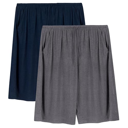 Image of Mens Pajama Shorts, Mens Sleep Shorts Lounge Soft Comfy Pj Bottom Sleeping Pants Breathable Summer Modal Sleepwear(2 Packs)