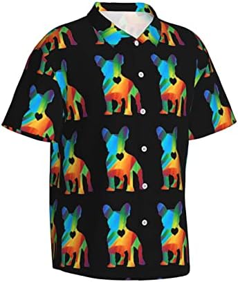 allgobee Mens Hawaiian Shirts Geometric-French-Bulldog Short Sleeve Casual Button Down Tropical Beach Shirt Medium Black