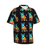 allgobee Mens Hawaiian Shirts Geometric-French-Bulldog Short Sleeve Casual Button Down Tropical Beac