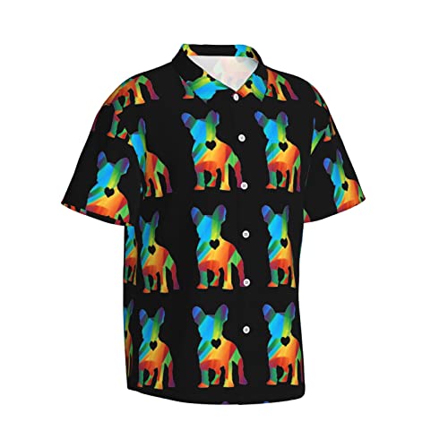 Allgobee Mens Hawaiian Shirts Geometric-French-Bulldog Short Sleeve Casual Button Down Tropical Beach Shirt Medium Black #TOP12