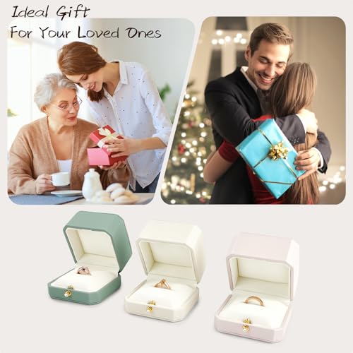 Leather Ring Box Jewelry Gift Box Mirofiber Interior Wedding Ring Case for Birthday, Proposal, Engagement, Wedding, Valentine's Day (Green)