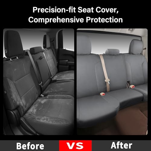 Image of Coverado Oxford Rear Seat Covers for Chevy Silverado GMC Sierra, Fit 2014-2018 1500 /2015-2019 2500HD 3500HD, Crew /Double /Extended Cab, Curved Rear, Gray