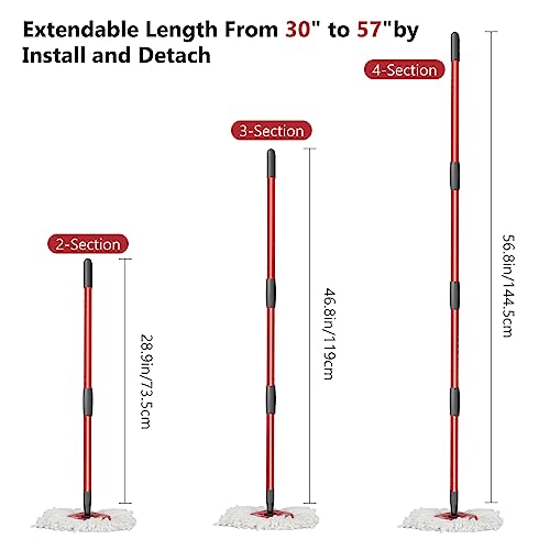 Qulable Spin Mop Replacement Handle - 4-Section 30\" to 58\" Mop Handle Replacement Stick, EasyWring Handle for Floor Cleaning (Mop Head & Base Not Included)